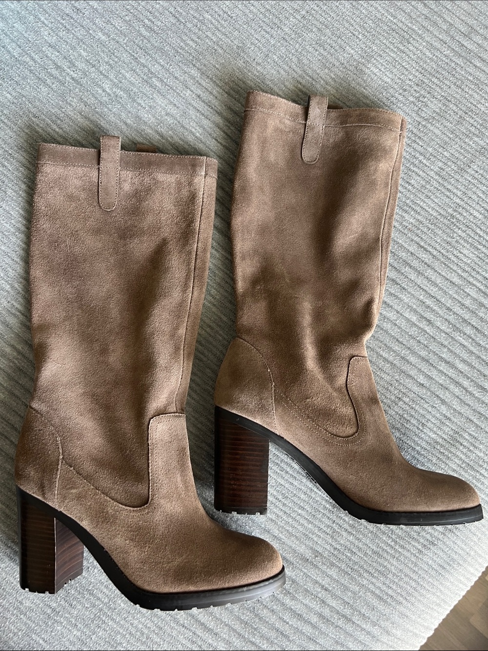 Ralph Lauren Brown Suede Mid-Calf Heeled Boots